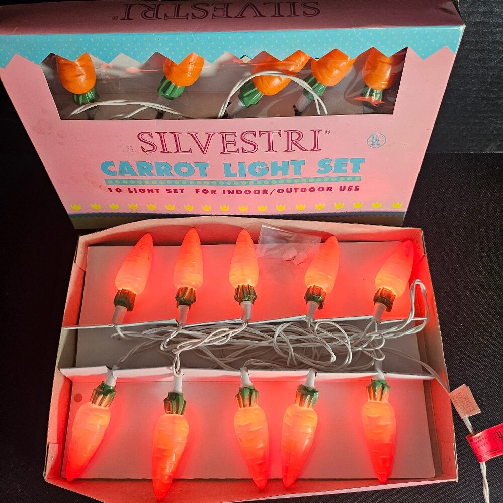 Rare Vintage Silvestri Easter Carrot String 10 Light Set New Old Stock In Box